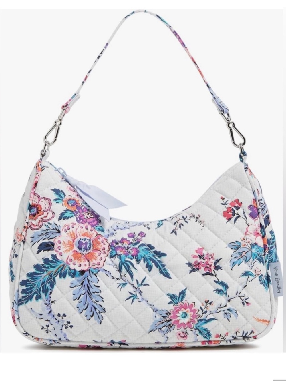 Vera Bradley NEW Frannie Crescent Crossbody Magnifique Floral Cotton White Blue